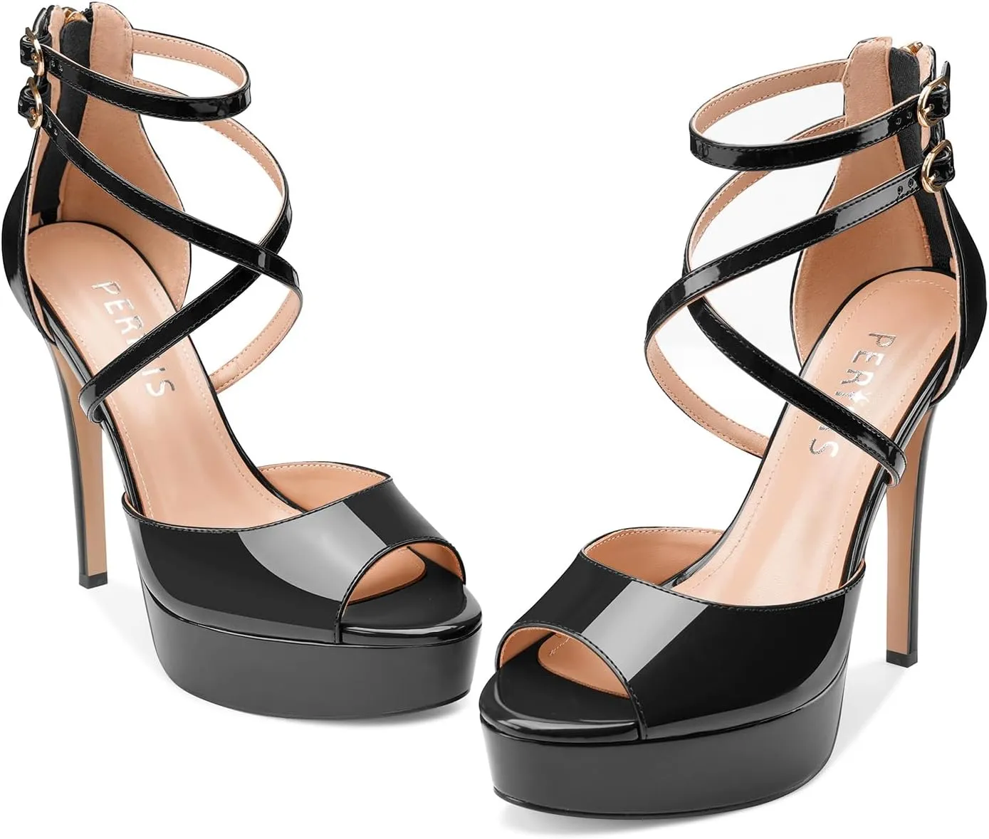 Women's Platform Stiletto High Heels Peep Open Toe Crisscross Stilettos Strappy Sandals Heeled Spring Summer Sandals for Ladies Comfy 5 Inch