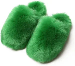 Women's Plush Faux Fur Slipper Slide Sandal Soft Furry Fuzzy Fluffy Lovely Indoor Outdoor Slip On Slippers Multicolor Winter House Shoes