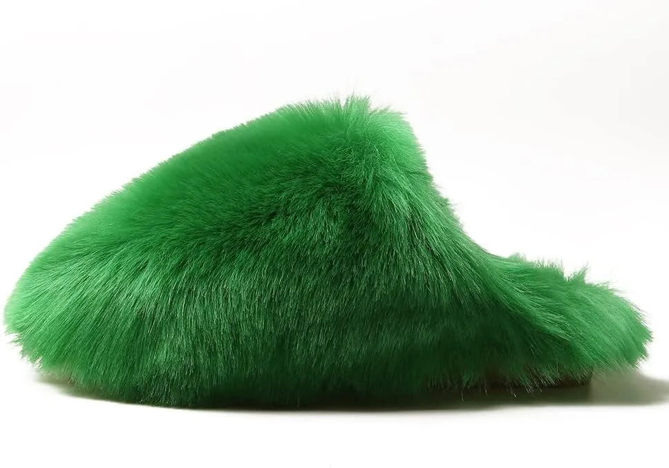 Women's Plush Faux Fur Slipper Slide Sandal Soft Furry Fuzzy Fluffy Lovely Indoor Outdoor Slip On Slippers Multicolor Winter House Shoes