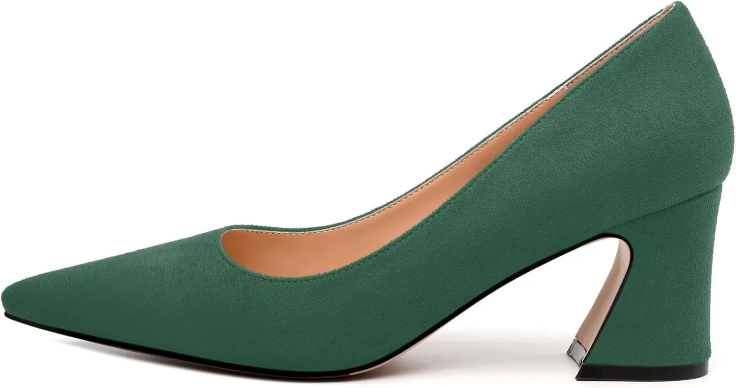 Women's Pointed Toe Mid Heel Pumps Slip On Fashion Closed Toe High Heel Shoes for Women