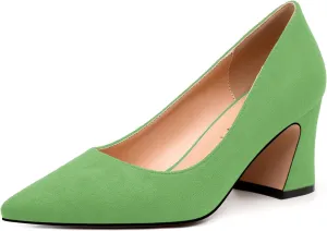 Women's Pointed Toe Mid Heel Pumps Slip On Fashion Closed Toe High Heel Shoes for Women