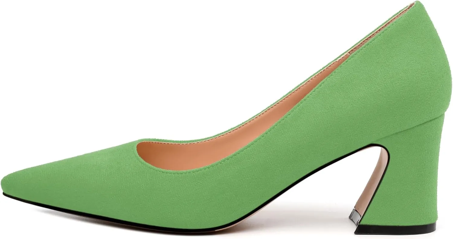 Women's Pointed Toe Mid Heel Pumps Slip On Fashion Closed Toe High Heel Shoes for Women