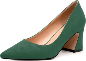 Women's Pointed Toe Mid Heel Pumps Slip On Fashion Closed Toe High Heel Shoes for Women