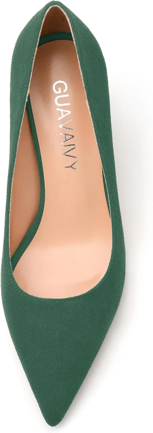 Women's Pointed Toe Mid Heel Pumps Slip On Fashion Closed Toe High Heel Shoes for Women