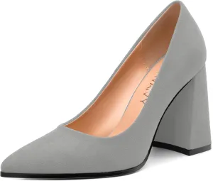 Women's Pumps, Pointed Toe Block High Heels, Slip On Fashion Chunky Heel Shoes for Women