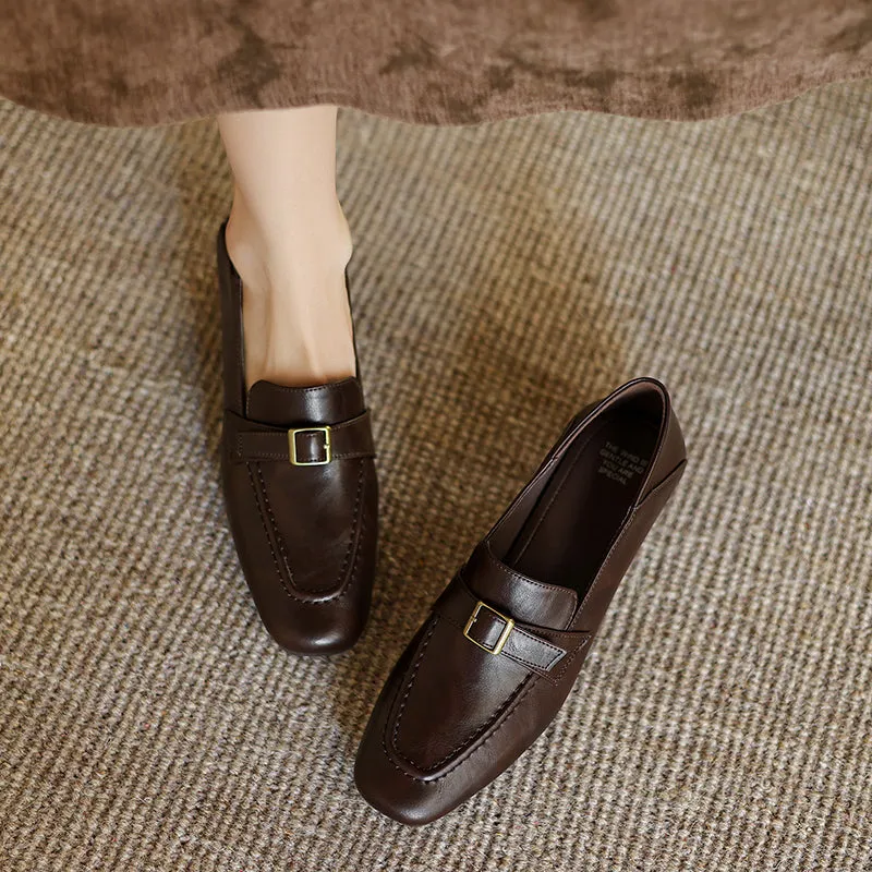 Women's Retro Buckle Up Mid Heel Chunky Heeled Loafers