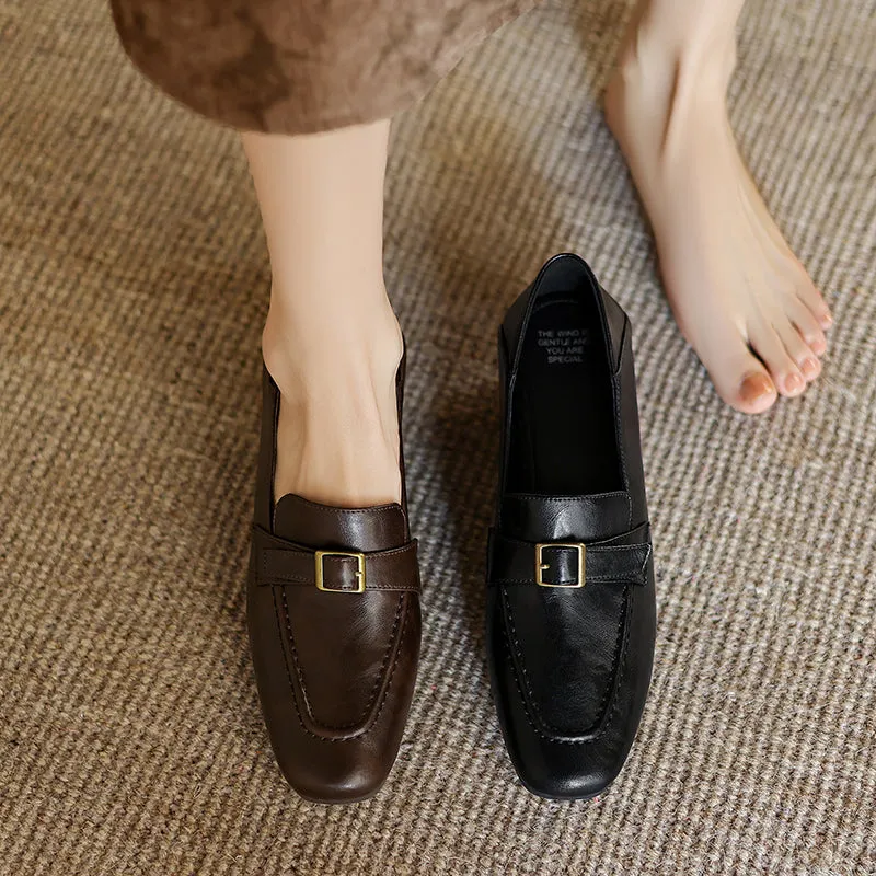 Women's Retro Buckle Up Mid Heel Chunky Heeled Loafers