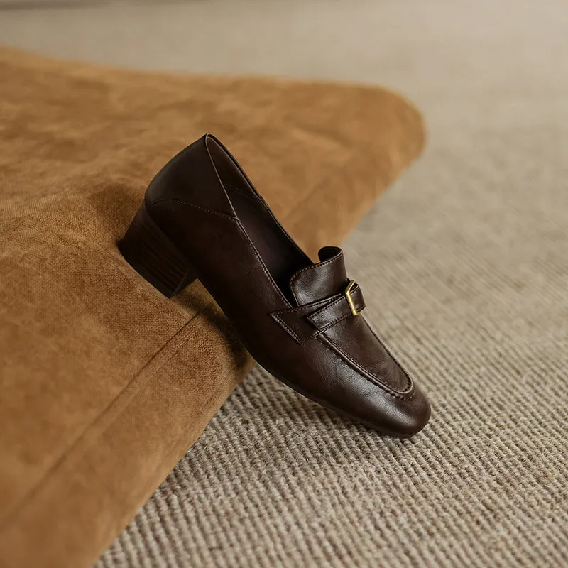 Women's Retro Buckle Up Mid Heel Chunky Heeled Loafers