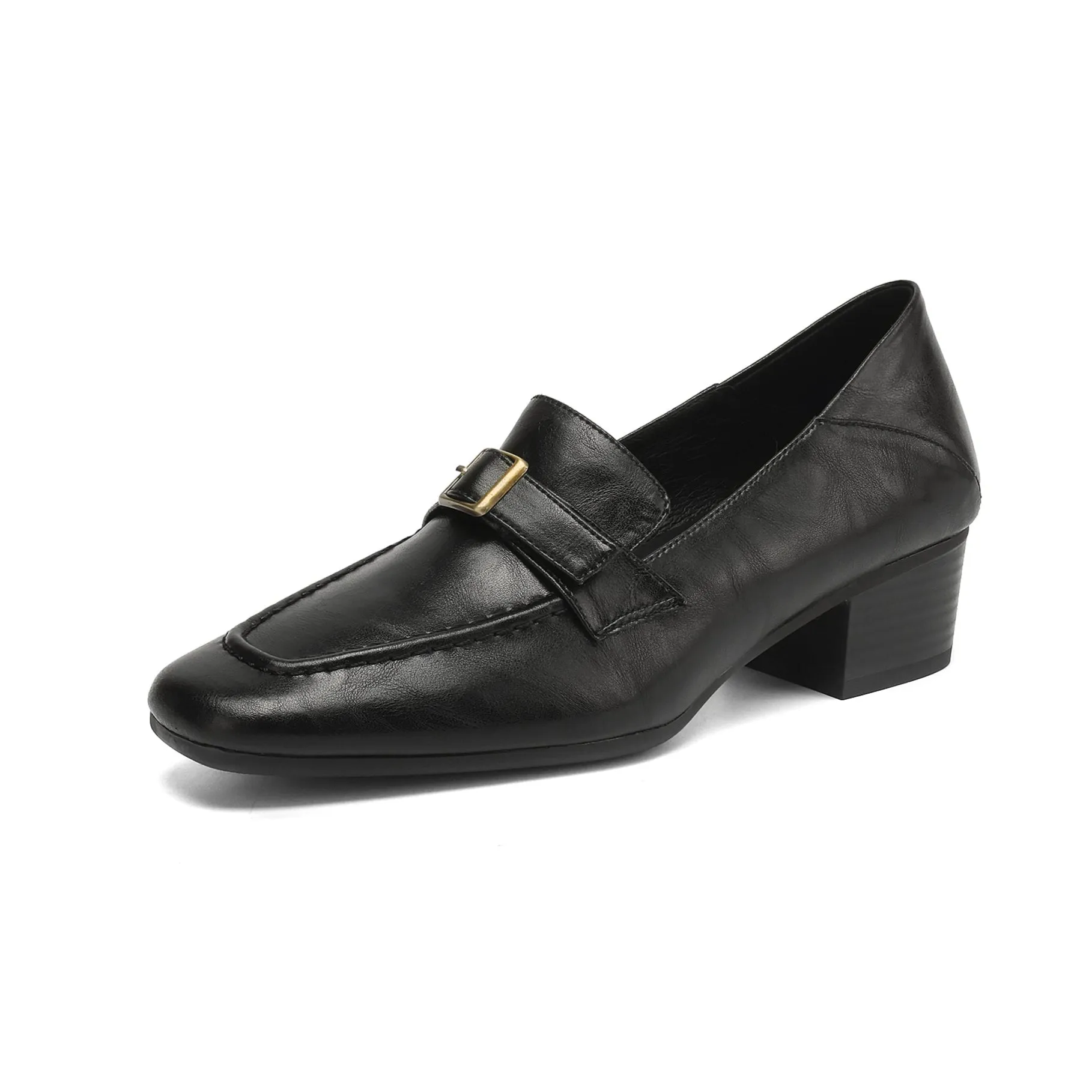 Women's Retro Buckle Up Mid Heel Chunky Heeled Loafers
