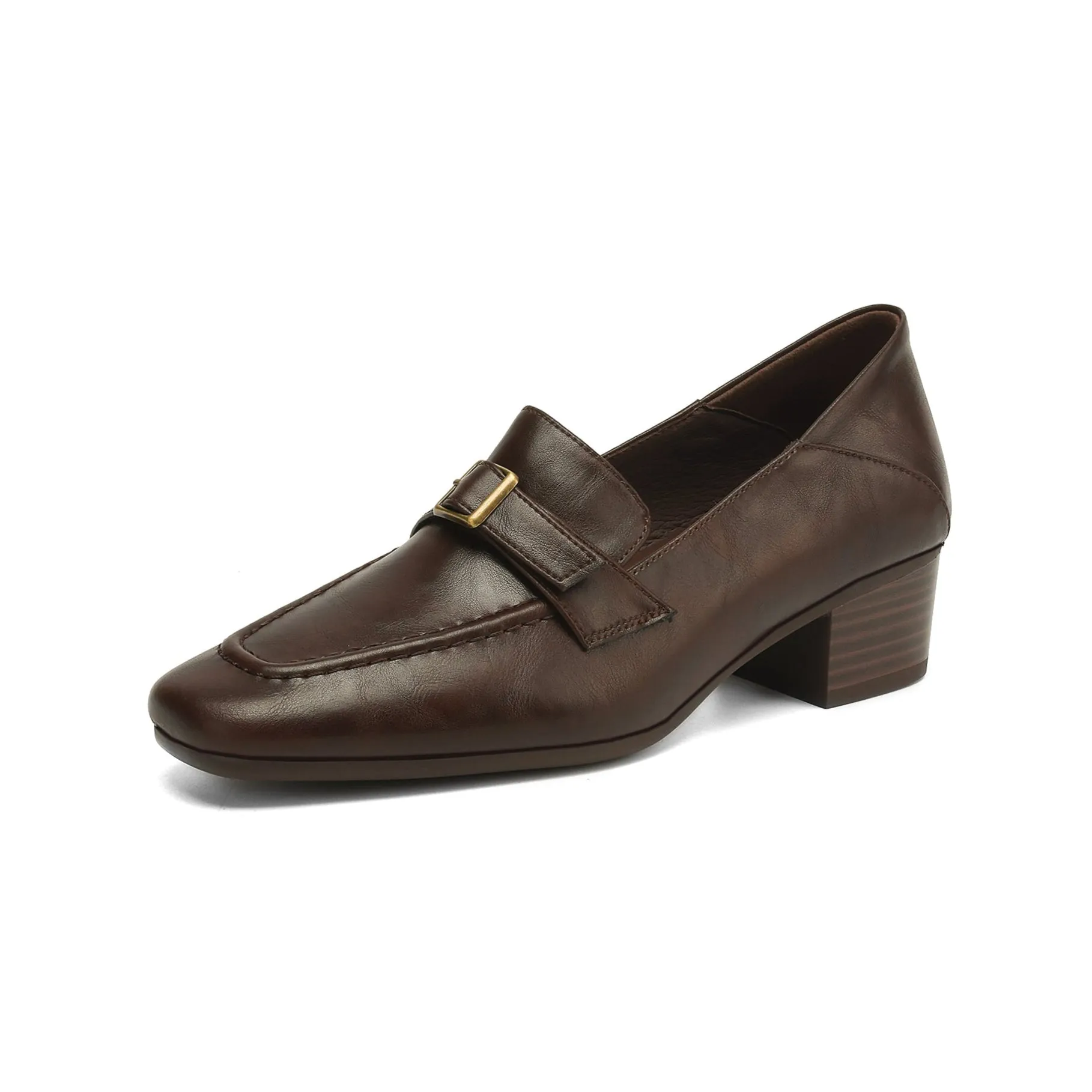 Women's Retro Buckle Up Mid Heel Chunky Heeled Loafers