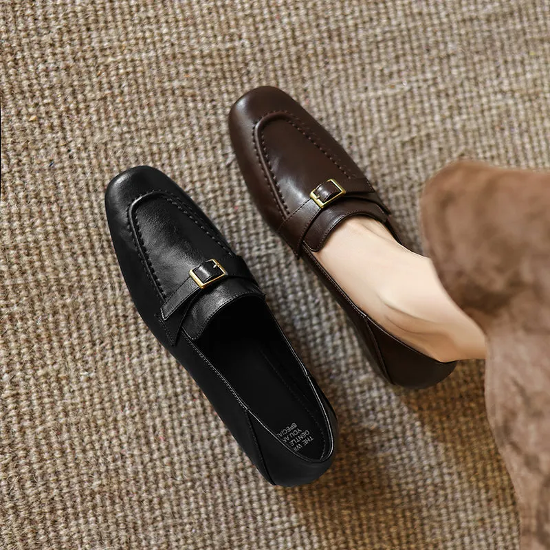 Women's Retro Buckle Up Mid Heel Chunky Heeled Loafers