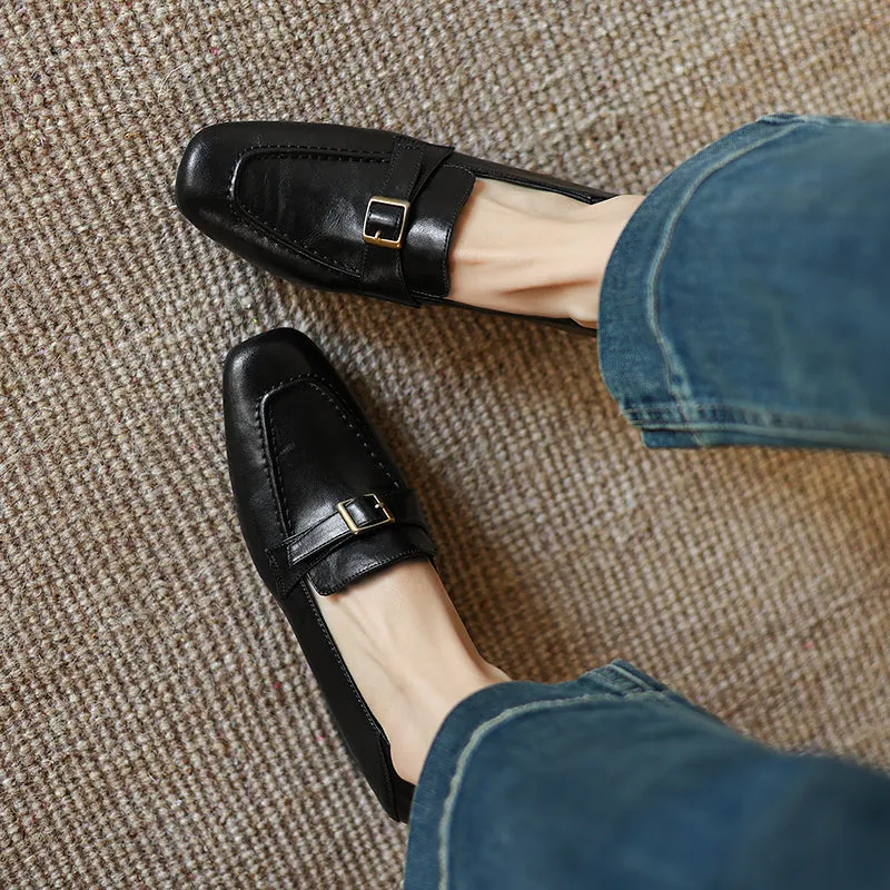 Women's Retro Buckle Up Mid Heel Chunky Heeled Loafers
