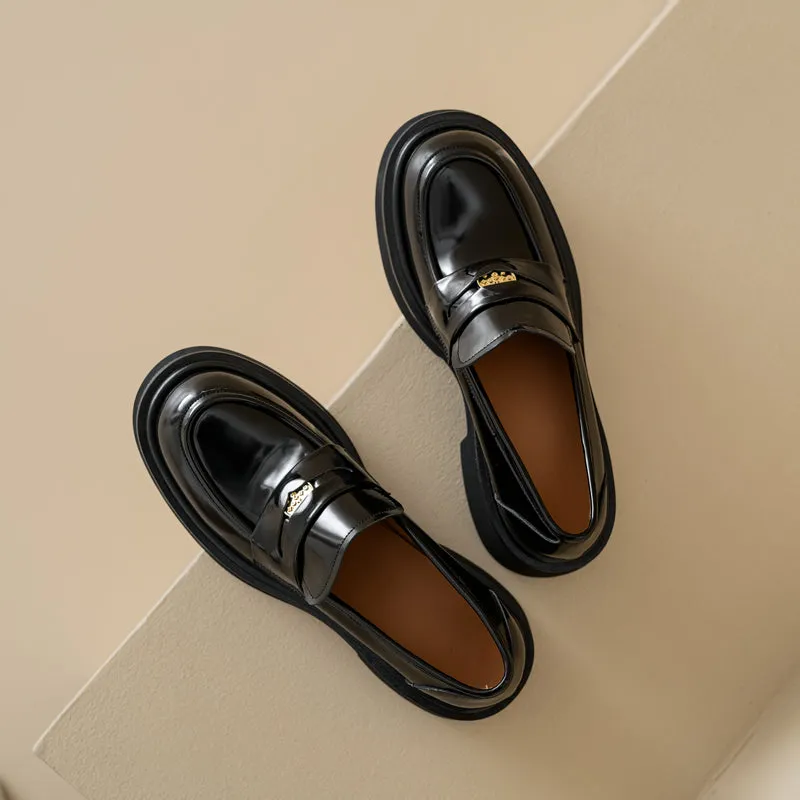 Women's Retro Penny Platform Chunky Loafers