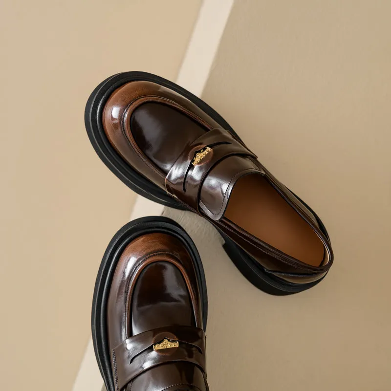 Women's Retro Penny Platform Chunky Loafers