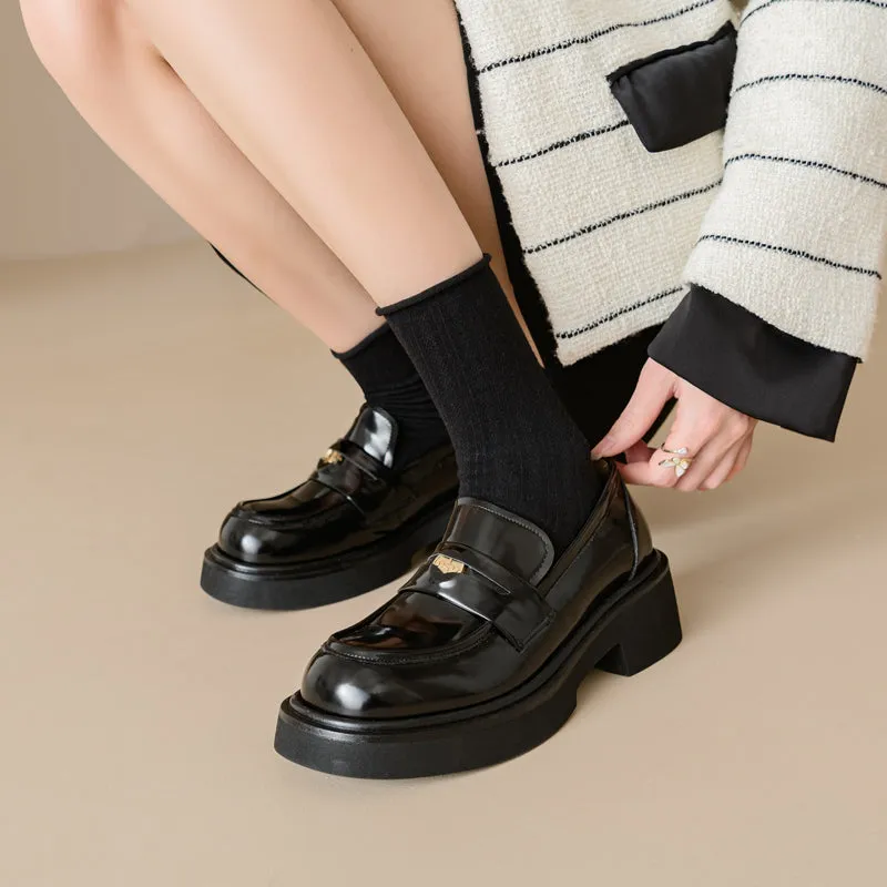 Women's Retro Penny Platform Chunky Loafers
