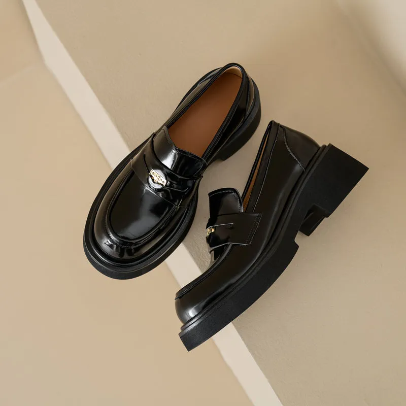 Women's Retro Penny Platform Chunky Loafers