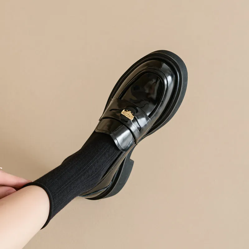 Women's Retro Penny Platform Chunky Loafers