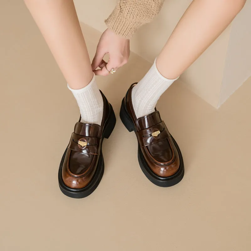 Women's Retro Penny Platform Chunky Loafers