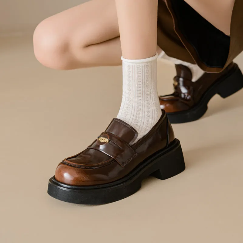 Women's Retro Penny Platform Chunky Loafers
