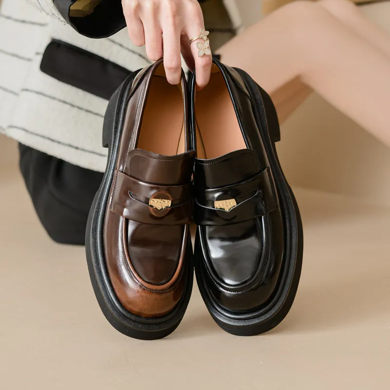 Women's Retro Penny Platform Chunky Loafers