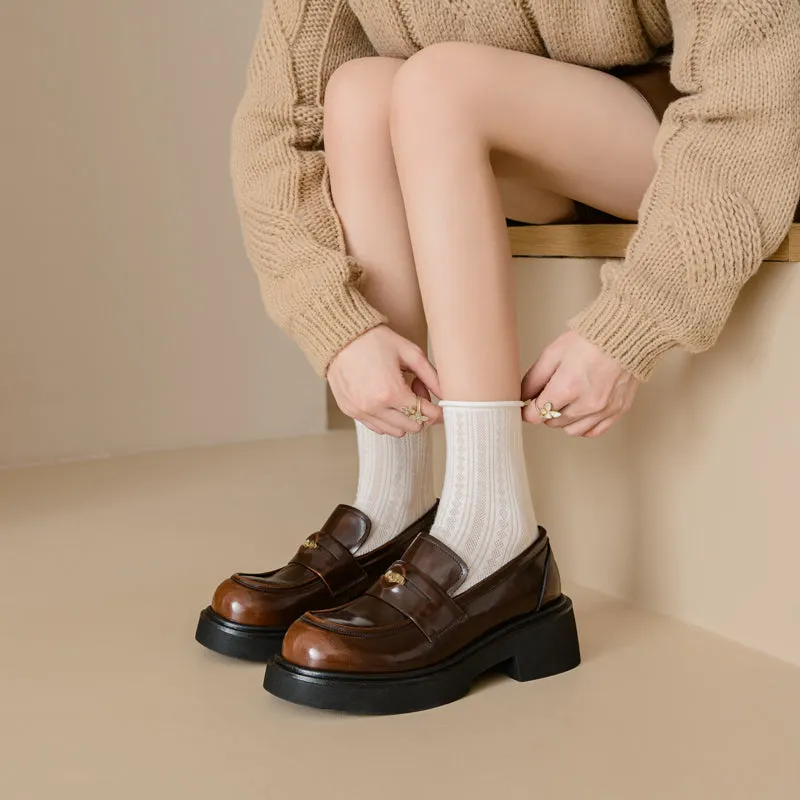 Women's Retro Penny Platform Chunky Loafers