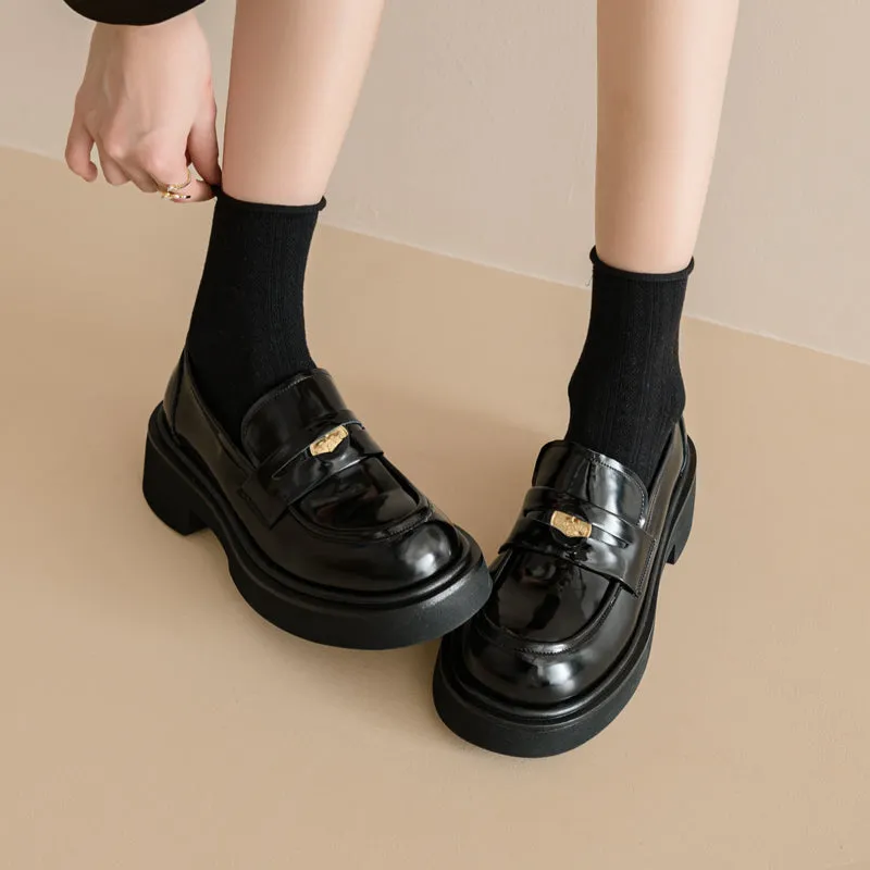 Women's Retro Penny Platform Chunky Loafers