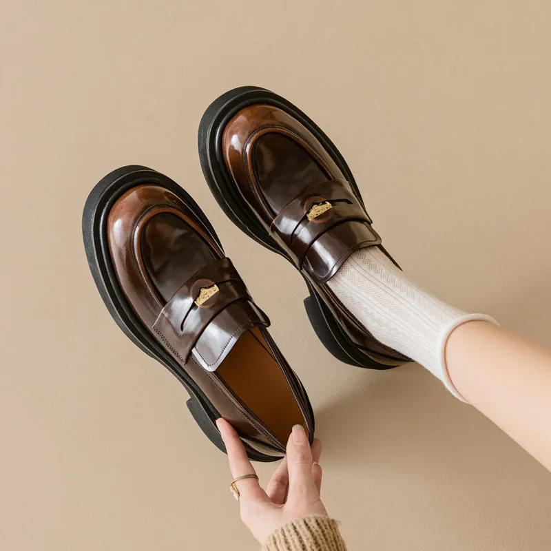 Women's Retro Penny Platform Chunky Loafers