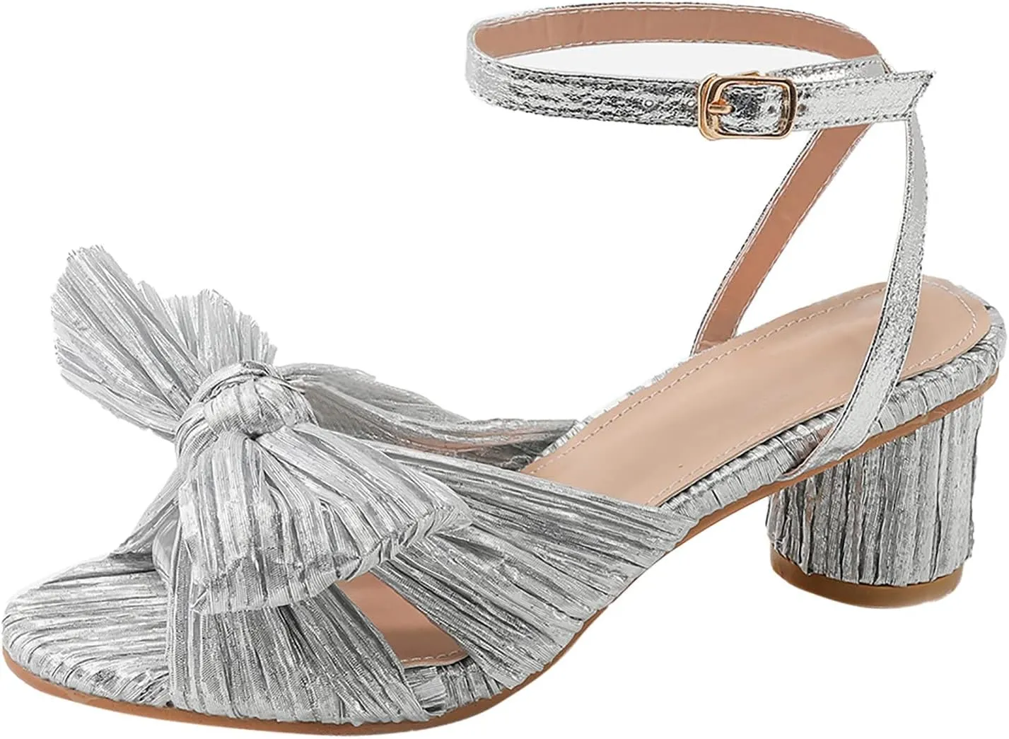 Womens Sandals Bow Decoration Soft Satin Chunky Heels Ankle Strap Wedge Sandals Summer Wedding Party Sandals Women