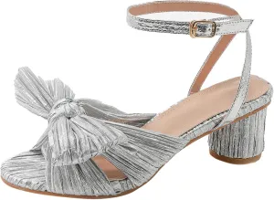 Womens Sandals Bow Decoration Soft Satin Chunky Heels Ankle Strap Wedge Sandals Summer Wedding Party Sandals Women