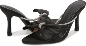 Women's Satin Bow Kitten Heel Sandals Fashion Pointed Open Toe Slip On Non-Slip Mid Heel Dress Slide Sandals for Daily Office Wedding Prom Party