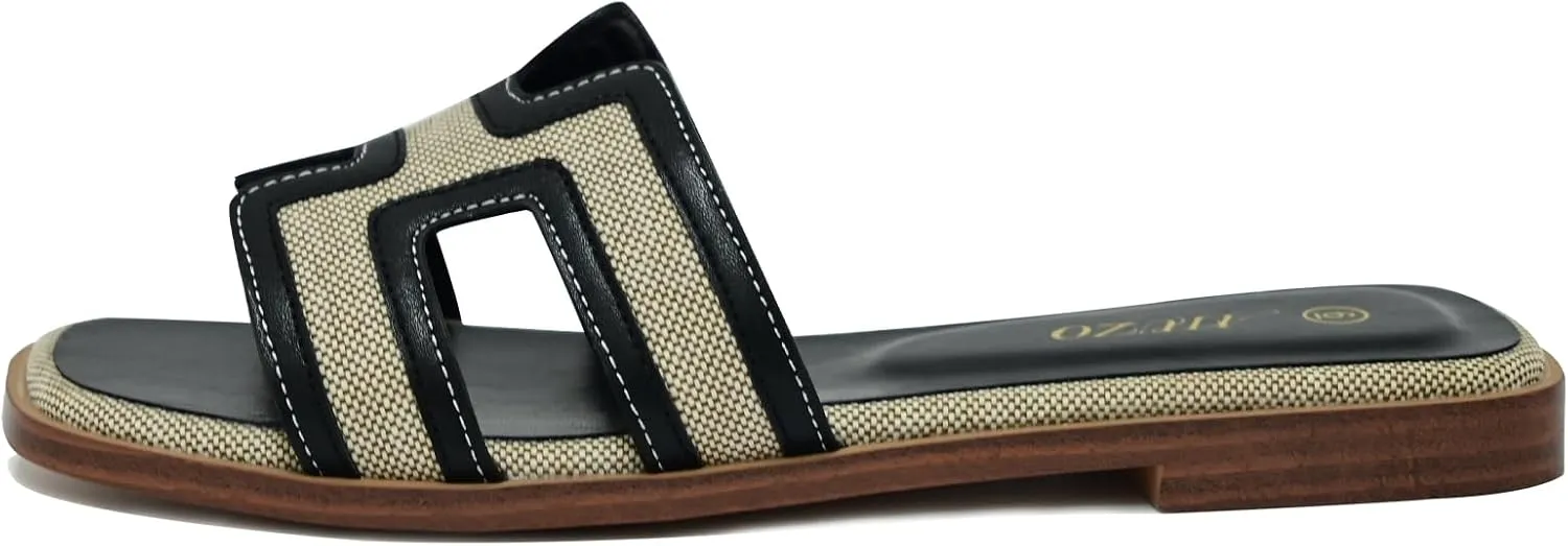 Women's Slide Sandals Wide Width Flats Slip-On Open Toe Memory Foam Comfort for Walking, Beach & Casual - Anti-Slip Sole