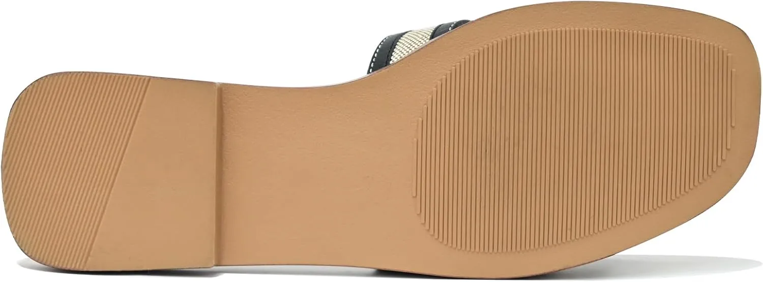 Women's Slide Sandals Wide Width Flats Slip-On Open Toe Memory Foam Comfort for Walking, Beach & Casual - Anti-Slip Sole