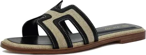 Women's Slide Sandals Wide Width Flats Slip-On Open Toe Memory Foam Comfort for Walking, Beach & Casual - Anti-Slip Sole