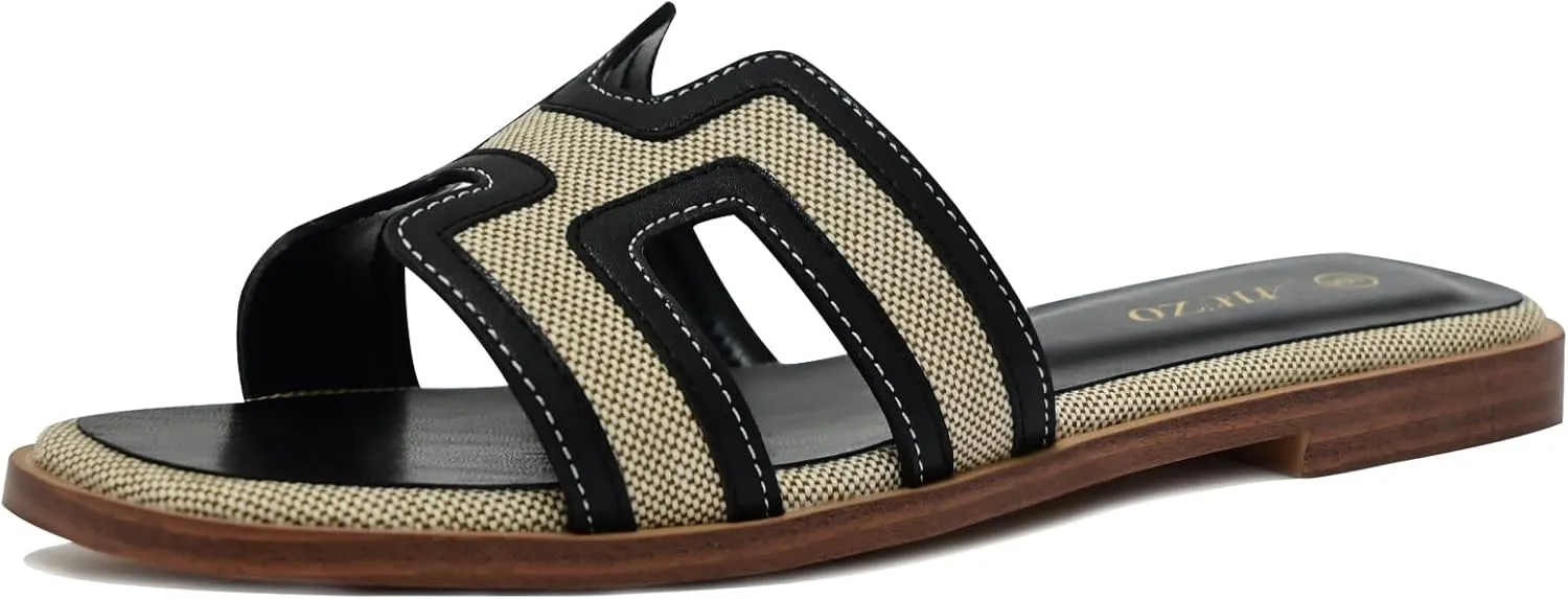 Women's Slide Sandals Wide Width Flats Slip-On Open Toe Memory Foam Comfort for Walking, Beach & Casual - Anti-Slip Sole