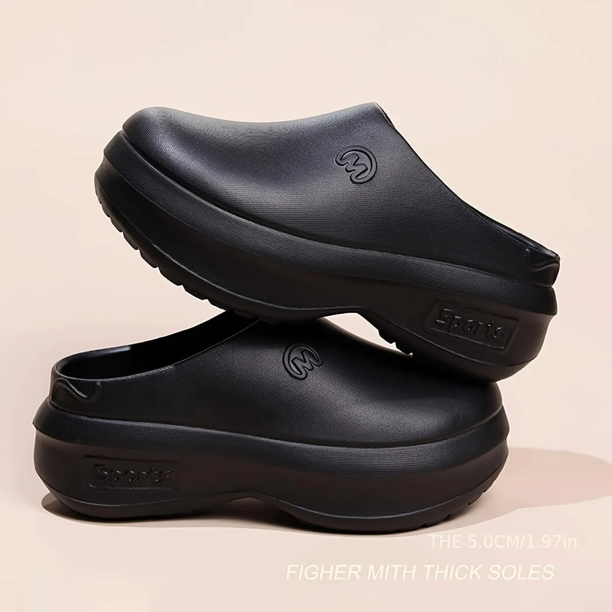 Women's Solid Color Platform Muels, Trendy Closed Toe Slip On Chef Work Shoes, Lightweight Anti-Slip Sandals
