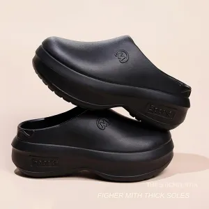 Women's Solid Color Platform Muels, Trendy Closed Toe Slip On Chef Work Shoes, Lightweight Anti-Slip Sandals