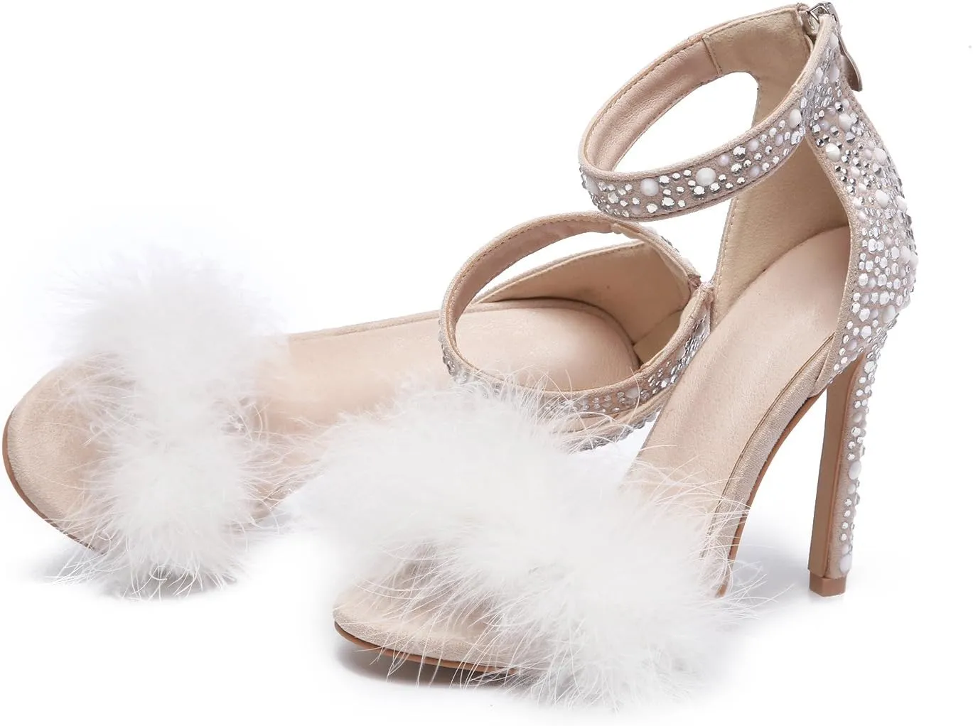 Women's Wedding Dress Party & Evening Stiletto Heel Pearl Fur Sandals