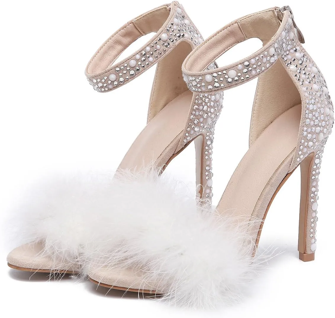 Women's Wedding Dress Party & Evening Stiletto Heel Pearl Fur Sandals