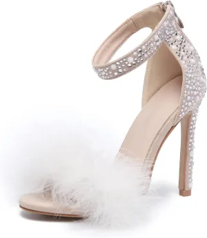 Women's Wedding Dress Party & Evening Stiletto Heel Pearl Fur Sandals