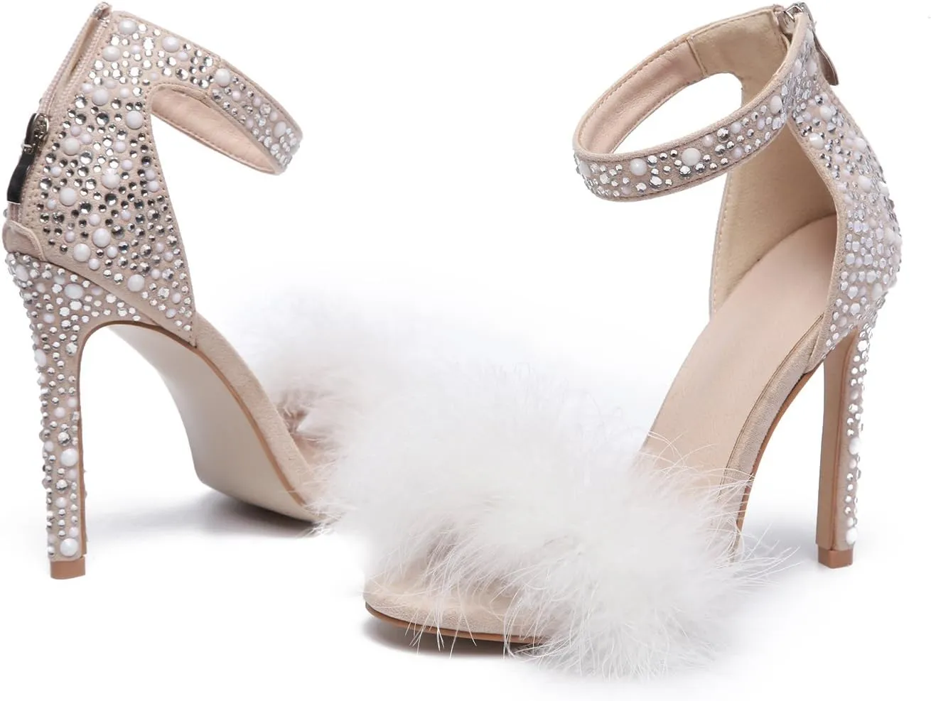 Women's Wedding Dress Party & Evening Stiletto Heel Pearl Fur Sandals