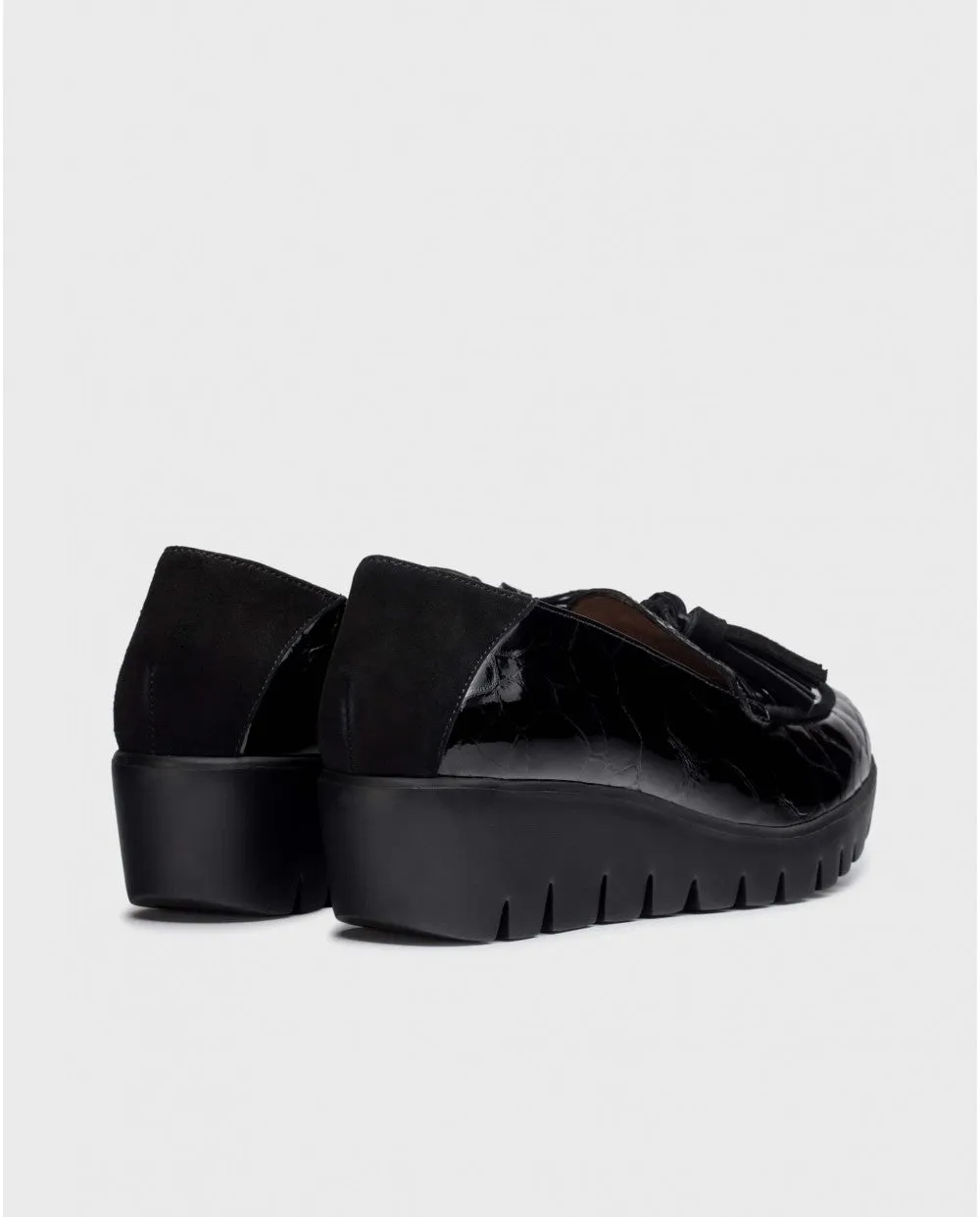 WONDERS - C-33320 MEDIUM WEDGE SLIP-ON SHOE - BLACK CROC