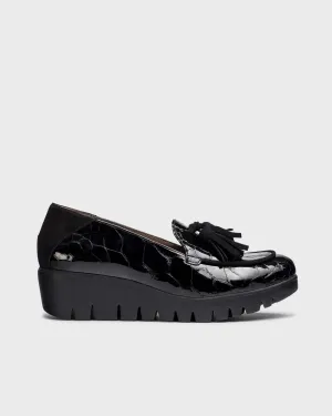 WONDERS - C-33320 MEDIUM WEDGE SLIP-ON SHOE - BLACK CROC
