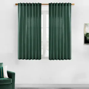 XTMYI Emerald Dark Green Back Tab/Hook Belt Linen Cotton Sheer Curtains for Bathroom 45 Inch Length