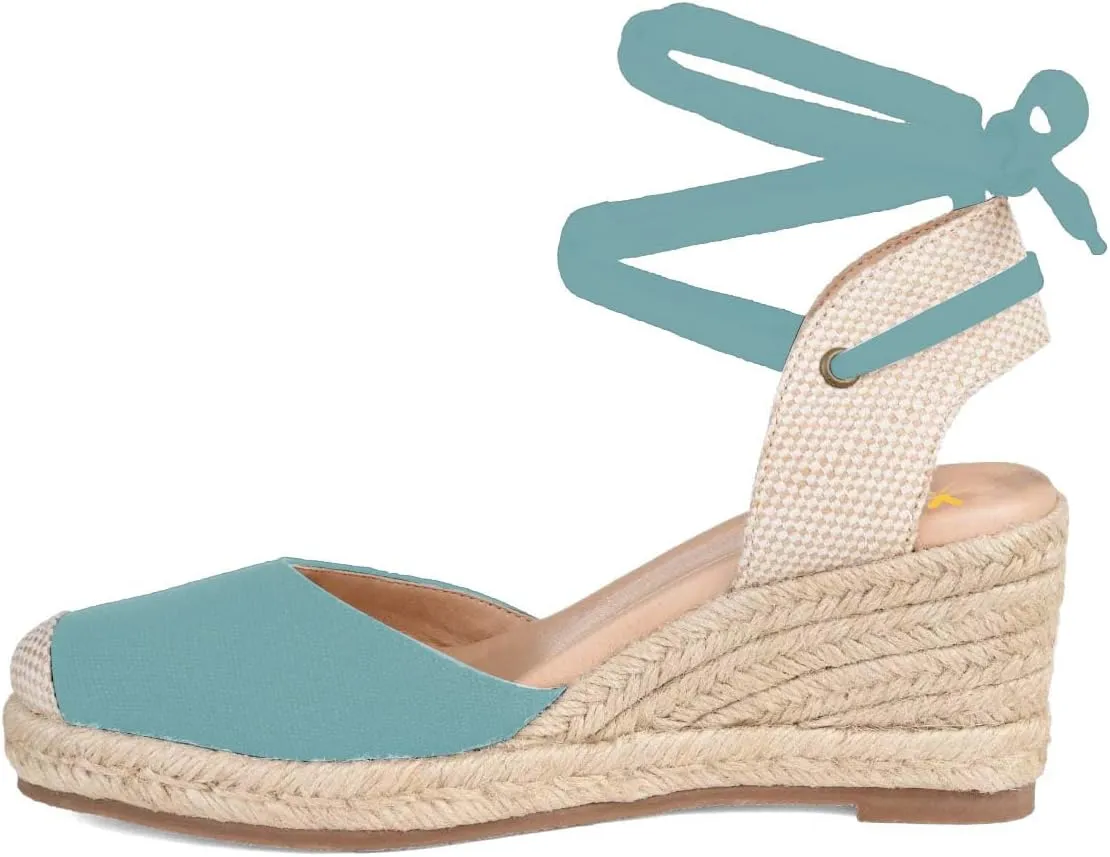XYD Women's Closed Round Toe Ankle Strappy Espadrilles Wedge Sandals Slingback Platform Heel Casual Resort Dress Summer Roman Shoes