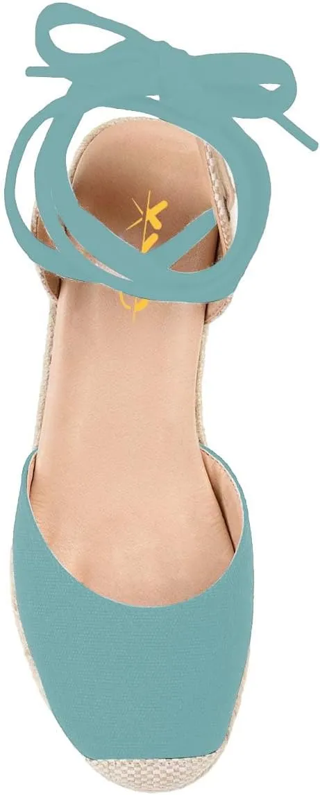 XYD Women's Closed Round Toe Ankle Strappy Espadrilles Wedge Sandals Slingback Platform Heel Casual Resort Dress Summer Roman Shoes