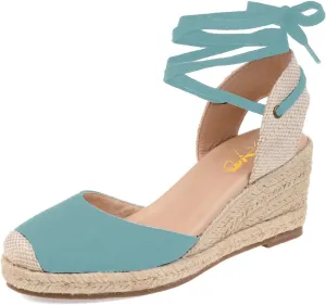 XYD Women's Closed Round Toe Ankle Strappy Espadrilles Wedge Sandals Slingback Platform Heel Casual Resort Dress Summer Roman Shoes