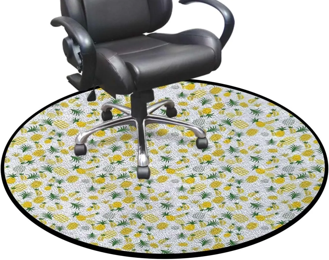 Yellow Green Round Gaming Chair Mat for Hardwood Floors, Summer Motif Botany Art Anti-Slip Office & Desk Chair Protector for Rolling Chairs, Abstract Diameter 51 in