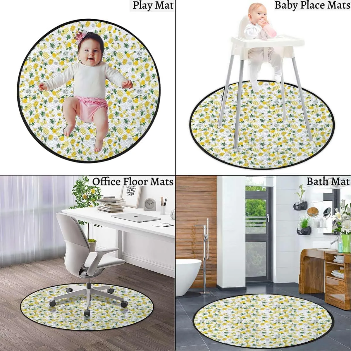 Yellow Green Round Gaming Chair Mat for Hardwood Floors, Summer Motif Botany Art Anti-Slip Office & Desk Chair Protector for Rolling Chairs, Abstract Diameter 51 in
