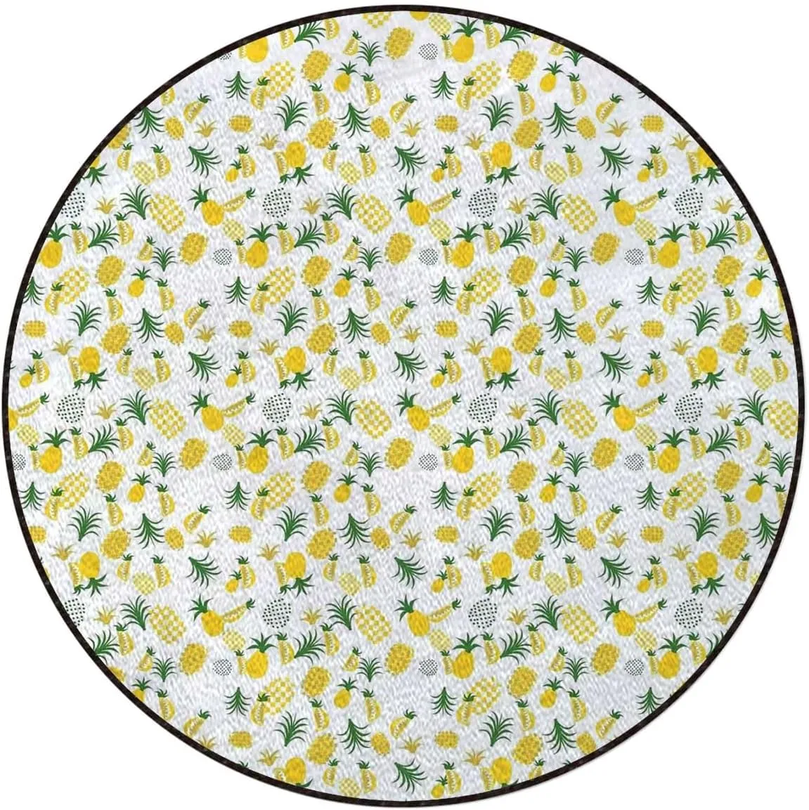 Yellow Green Round Gaming Chair Mat for Hardwood Floors, Summer Motif Botany Art Anti-Slip Office & Desk Chair Protector for Rolling Chairs, Abstract Diameter 51 in