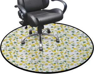 Yellow Green Round Gaming Chair Mat for Hardwood Floors, Summer Motif Botany Art Anti-Slip Office & Desk Chair Protector for Rolling Chairs, Abstract Diameter 51 in